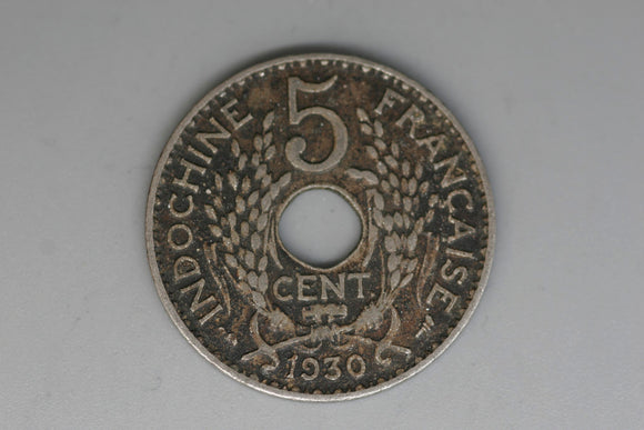 1930 - French Indochina / Vietnam - 5 Cent Coin - gF / Grotty