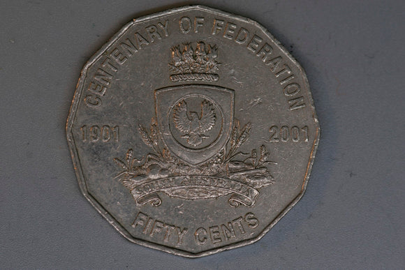 2001 - Australia 50 Cent Coin - Centenary of Federation - South Australia - gVF