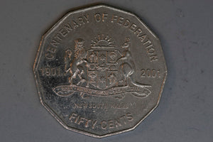 2001 - Australia 50 Cent Coin - Centenary of Federation - NSW - aUNC