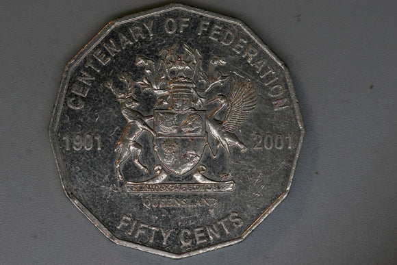 2001 - Australia 50 Cent Coin - Cent. of Fed - Queensland - gEF