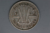 1943 - M - Australia Threepence - aF - Entire Obverse Legend Doubled